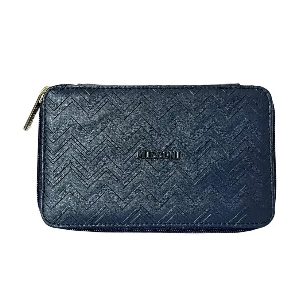 Missoni x Delta One Navy Blue Zigzag Faux Leather Zip Toiletry Cosmetic Case